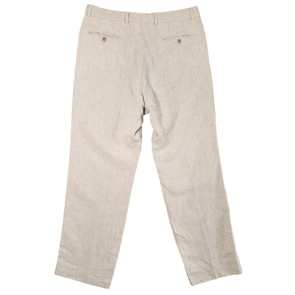 Haspel Linen Trousers Mens 34 Beige Straight Leg Flat Front Coastal Preppy Pants